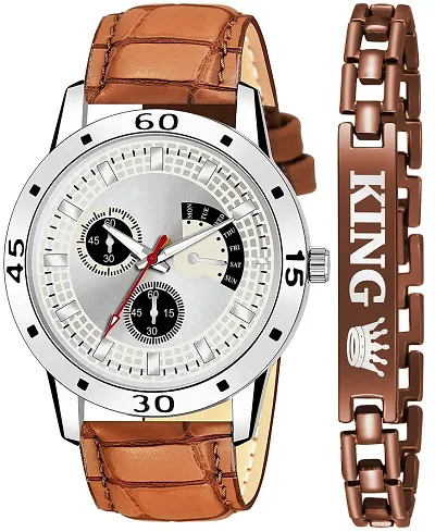 Trendy Synthetic Leather Analog Watch with Bracelet
