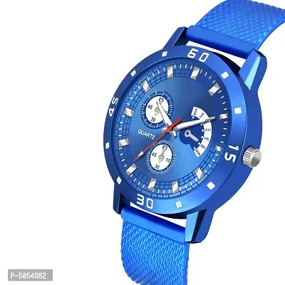 Trendy Stylish Blue Synthetic Leather Analog Watch with Bracelet For Men-thumb2