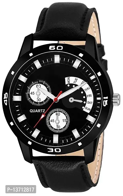 H 452 Premium Range and Attractive Look  Black Colour Dial  Black Colour Genuine Leather Analog Watch for Men-thumb0