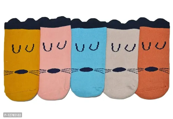 ME STORES Baby Boys  Baby Girls Towel Warm socks for winters , comfortable and soft fabric (Set of 5 Pairs) , Socks for Baby Age 12 - 24 Months (face)