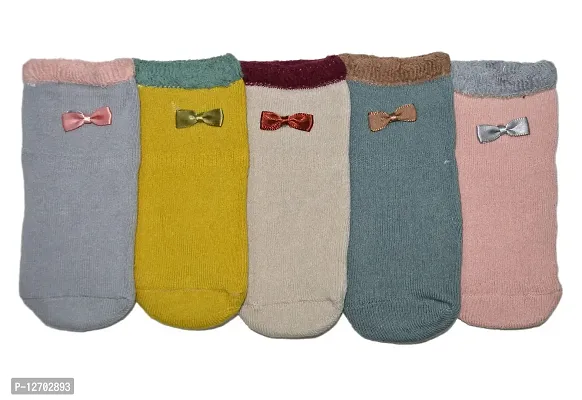 ME STORES Baby Boys  Baby Girls Towel Warm socks for winters , comfortable and soft fabric (Set of 5 Pairs) , Socks for Baby Age 12 - 24 Months (Bow)