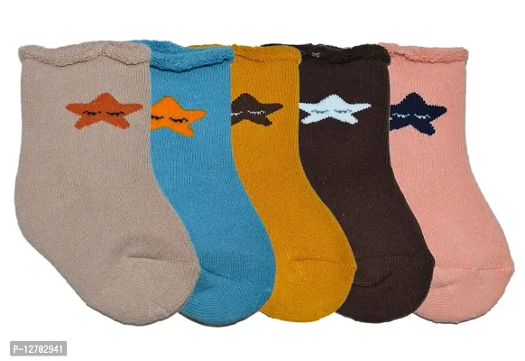 ME STORES Baby Boys  Baby Girls Towel Warm socks for winters , comfortable and soft fabric (Set of 5 Pairs) , Socks for Baby Age 12 - 24 Months (Star)