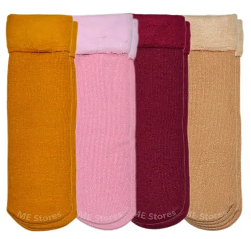 ME STORES Winter Thermal Without Toe Mix Colour Wool Heavy Duty Warm Ankle Length Socks Women/Girls Winter Socks (Set of 4 Pair)