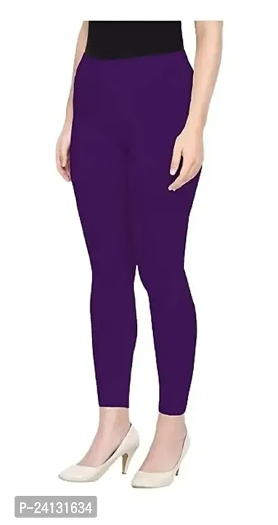 jade-Women Solid Premium Leggings, Cotton  Spandex Ankle Length Leggings | Elastic Waistband | Fashionwear (Comfort Lady Leggings) in XXL Size (Purple)