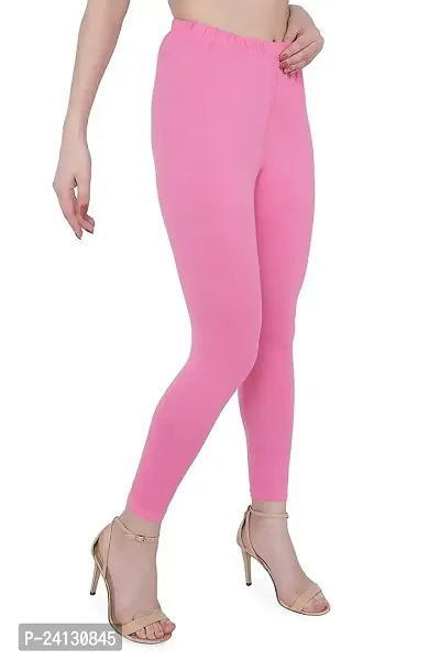 jade-Women Solid Premium Leggings, Cotton  Spandex Ankle Length Leggings | Elastic Waistband | Fashionwear (Comfort Lady Leggings) in XXL Size (Pink)-thumb3
