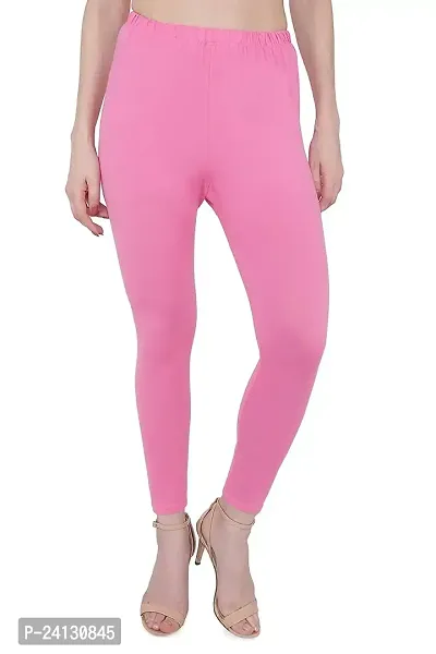 jade-Women Solid Premium Leggings, Cotton  Spandex Ankle Length Leggings | Elastic Waistband | Fashionwear (Comfort Lady Leggings) in XXL Size (Pink)