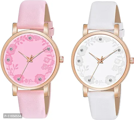 Stylish Multicoloured Synthetic Leather Analog Watches Combo For Women