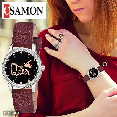 Stylish Maroon Synthetic Leather Analog Watches For Women-thumb0