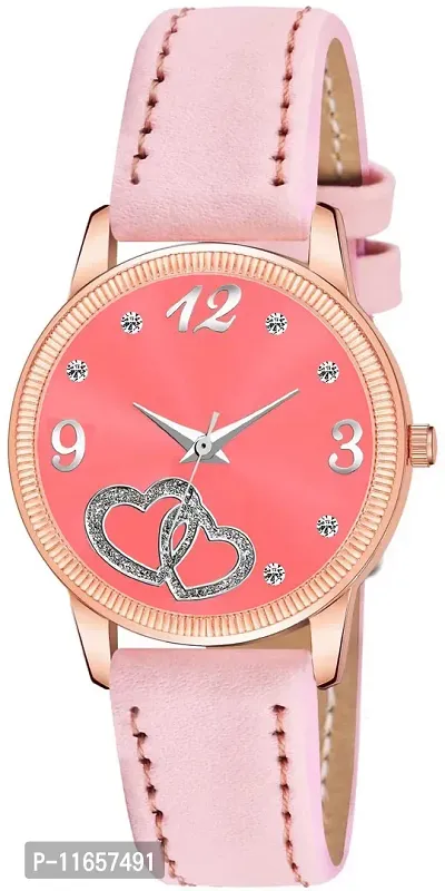 Stylish Pink Synthetic Leather Analog Watches For Women