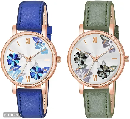Stylish Multicoloured Synthetic Leather Analog Watches Combo For Women