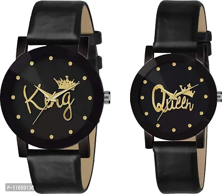 Stylish Black Synthetic Leather Analog Watches Combo For Women