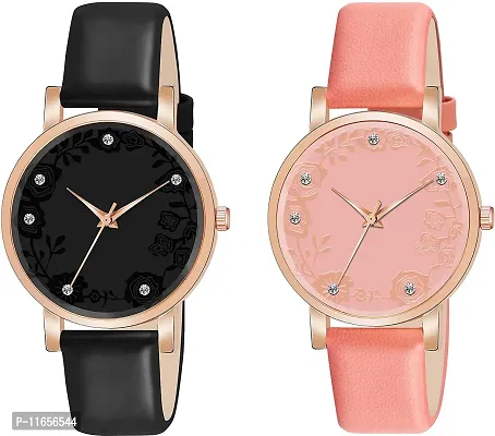 Stylish Multicoloured Synthetic Leather Analog Watches Combo For Women