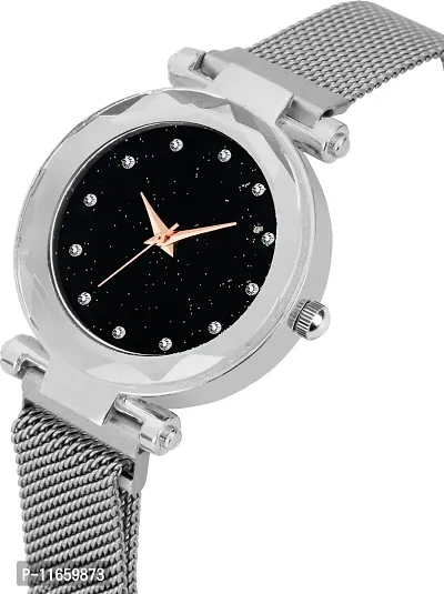 Stylish Silver Synthetic Leather Analog Watches For Women
