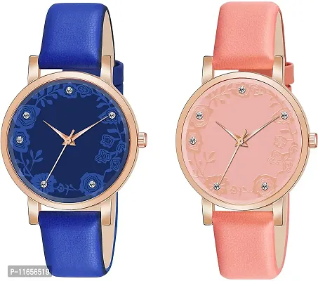 Stylish Multicoloured Synthetic Leather Analog Watches Combo For Women-thumb0