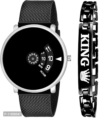 Stylish Black PU Analog Watches With Bracelet Combo For Women