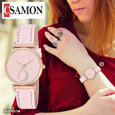 Stylish Pink Synthetic Leather Analog Watches For Women-thumb0