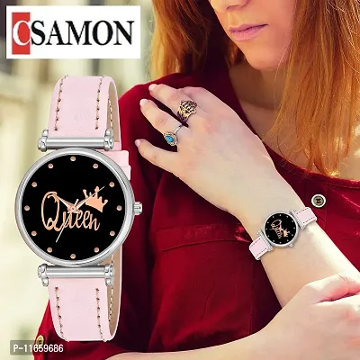 Stylish Pink Synthetic Leather Analog Watches For Women-thumb0