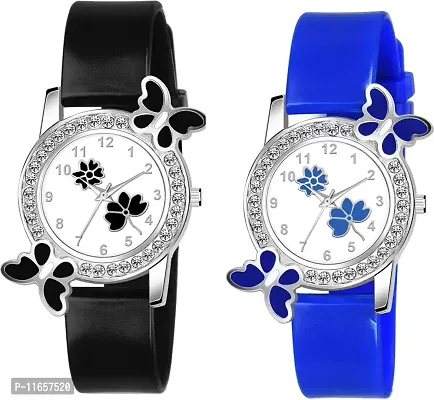 Stylish Multicoloured Synthetic Leather Analog Watches Combo For Women-thumb0