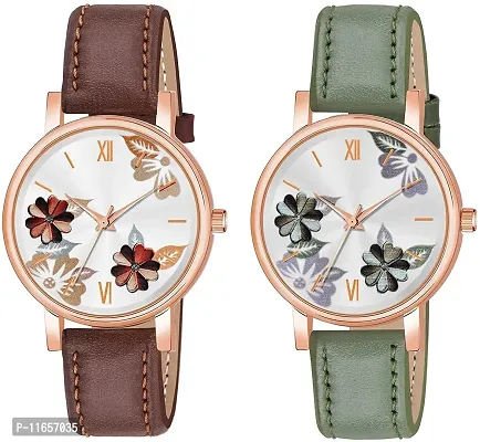 Stylish Multicoloured Synthetic Leather Analog Watches Combo For Women