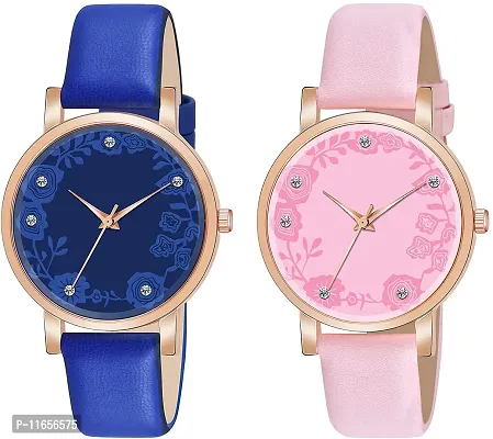 Stylish Multicoloured Synthetic Leather Analog Watches Combo For Women