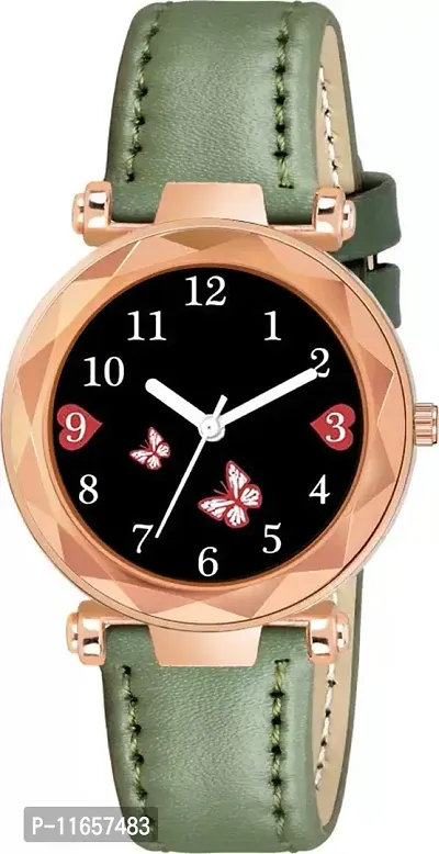 Stylish Green Synthetic Leather Analog Watches For Women-thumb0