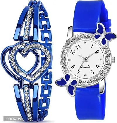 Stylish Blue PU Analog Watches With Bracelet Combo For Women