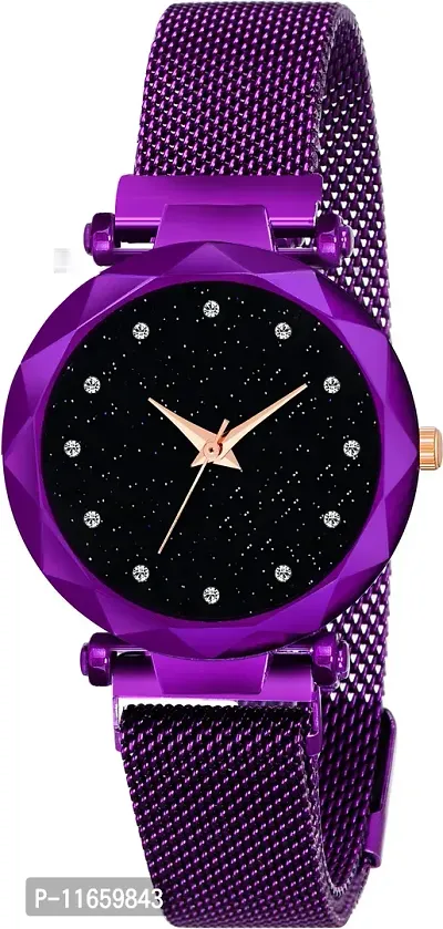 Stylish Purple Synthetic Leather Analog Watches For Women