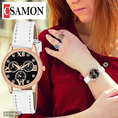 Stylish White Synthetic Leather Analog Watches For Women