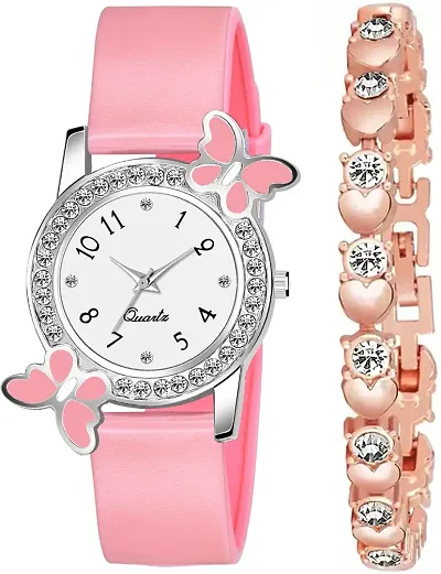 Stylish PU Analog Watches With Bracelet Combo For Women