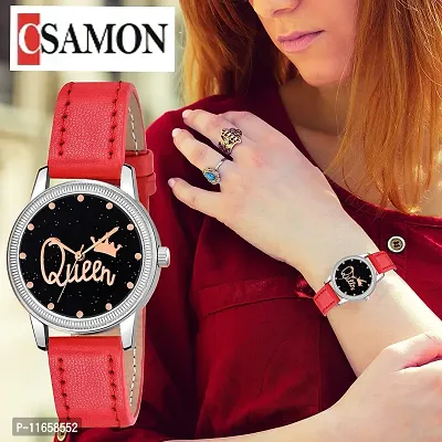 Stylish Red Synthetic Leather Analog Watches For Women-thumb0
