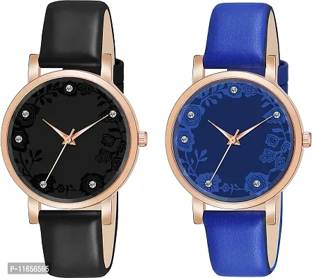 Stylish Multicoloured Synthetic Leather Analog Watches Combo For Women