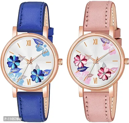 Stylish Multicoloured Synthetic Leather Analog Watches Combo For Women-thumb0