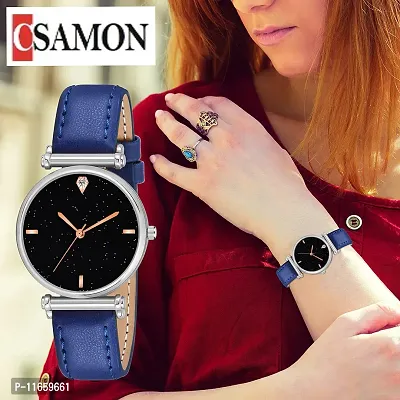 Stylish Blue Synthetic Leather Analog Watches For Women