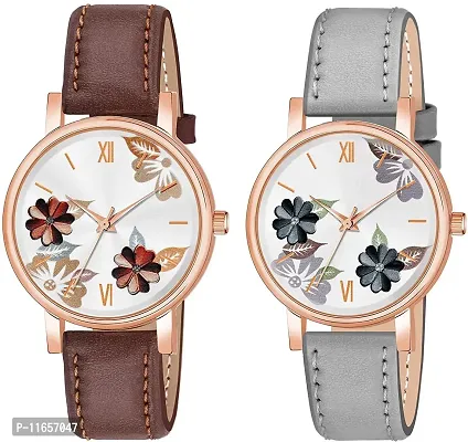 Stylish Multicoloured Synthetic Leather Analog Watches Combo For Women