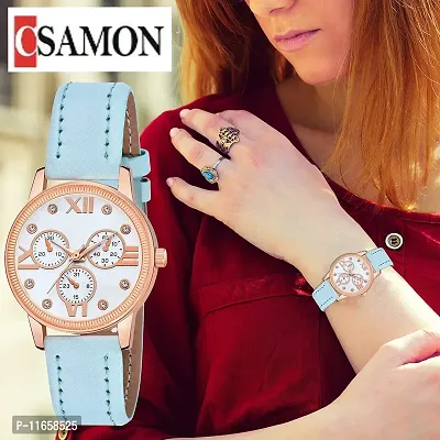 Stylish Blue Synthetic Leather Analog Watches For Women