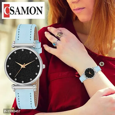 Stylish Blue Synthetic Leather Analog Watches For Women