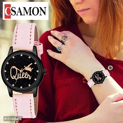 Stylish Pink Synthetic Leather Analog Watches For Women-thumb0