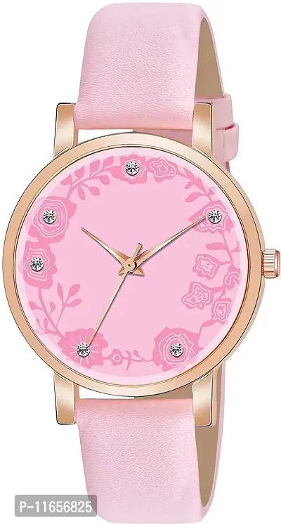 Stylish Pink Synthetic Leather Analog Watches For Women