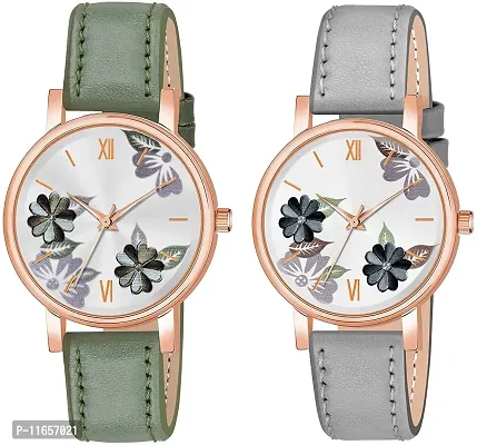 Stylish Multicoloured Synthetic Leather Analog Watches Combo For Women-thumb0