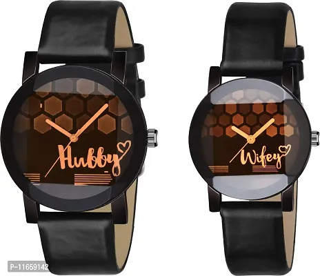 Stylish Black Synthetic Leather Analog Watches Combo For Women