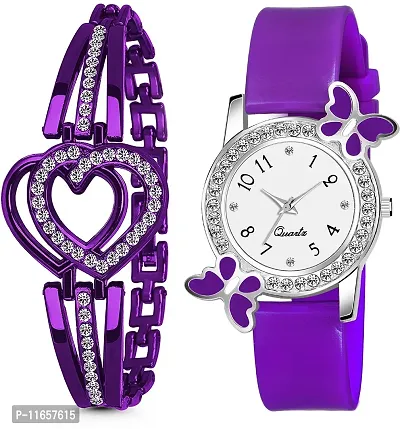 Stylish Purple PU Analog Watches With Bracelet Combo For Women-thumb0