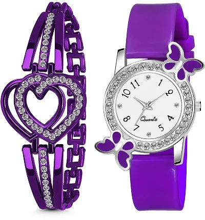 Stylish PU Analog Watches With Bracelet Combo For Women