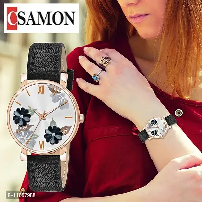 Stylish Black Synthetic Leather Analog Watches For Women