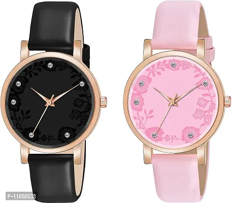 Stylish Multicoloured Synthetic Leather Analog Watches Combo For Women