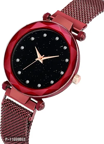 Stylish Red Synthetic Leather Analog Watches For Women-thumb0