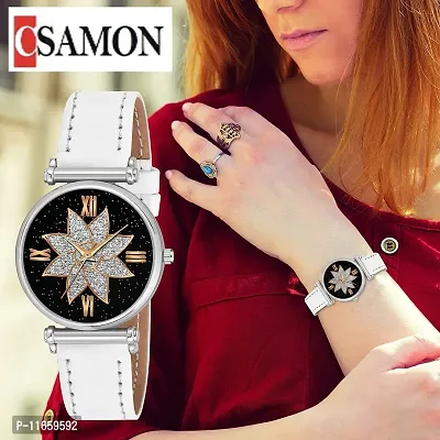 Stylish White Synthetic Leather Analog Watches For Women-thumb0