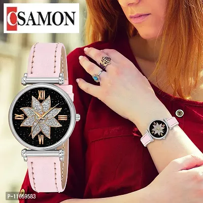 Stylish Pink Synthetic Leather Analog Watches For Women-thumb0