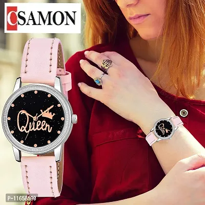 Stylish Pink Synthetic Leather Analog Watches For Women-thumb0