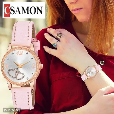 Stylish Pink Synthetic Leather Analog Watches For Women-thumb0