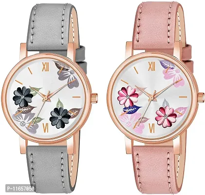 Stylish Multicoloured Synthetic Leather Analog Watches Combo For Women-thumb0